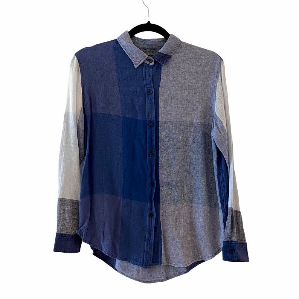 Rails Womens Charli Button Shirt Blue White Portifino Plaid Long Sleeve Medium